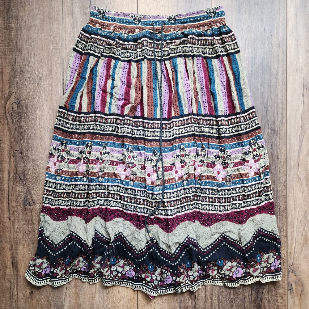Boho Patterned Drawstring Skirt Size Large, Adjus… - image 1